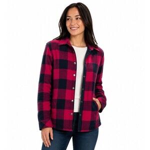 Orvis Buffalo Plaid Fleece Lined Shacket Jacket Size Large Pink Navy Cozy Cabin